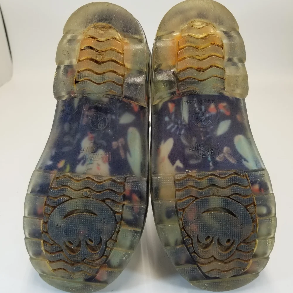 Western Chief Size Child 9/10 Blue Floral Rubber Rain Boots Light Up Pull On